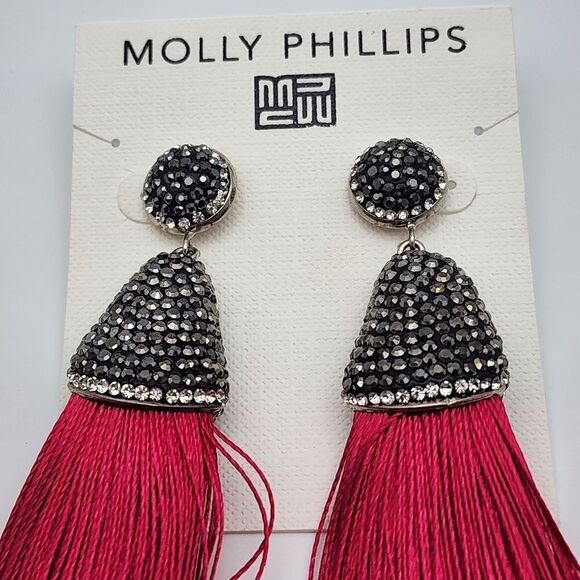 NWT Molly Phillips Pink Tassel Earrings - Picture 2 of 3